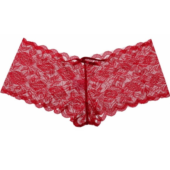 Plunge Neck Red Lace Babydoll w/ Matching Bottoms - Picture 3 of 5